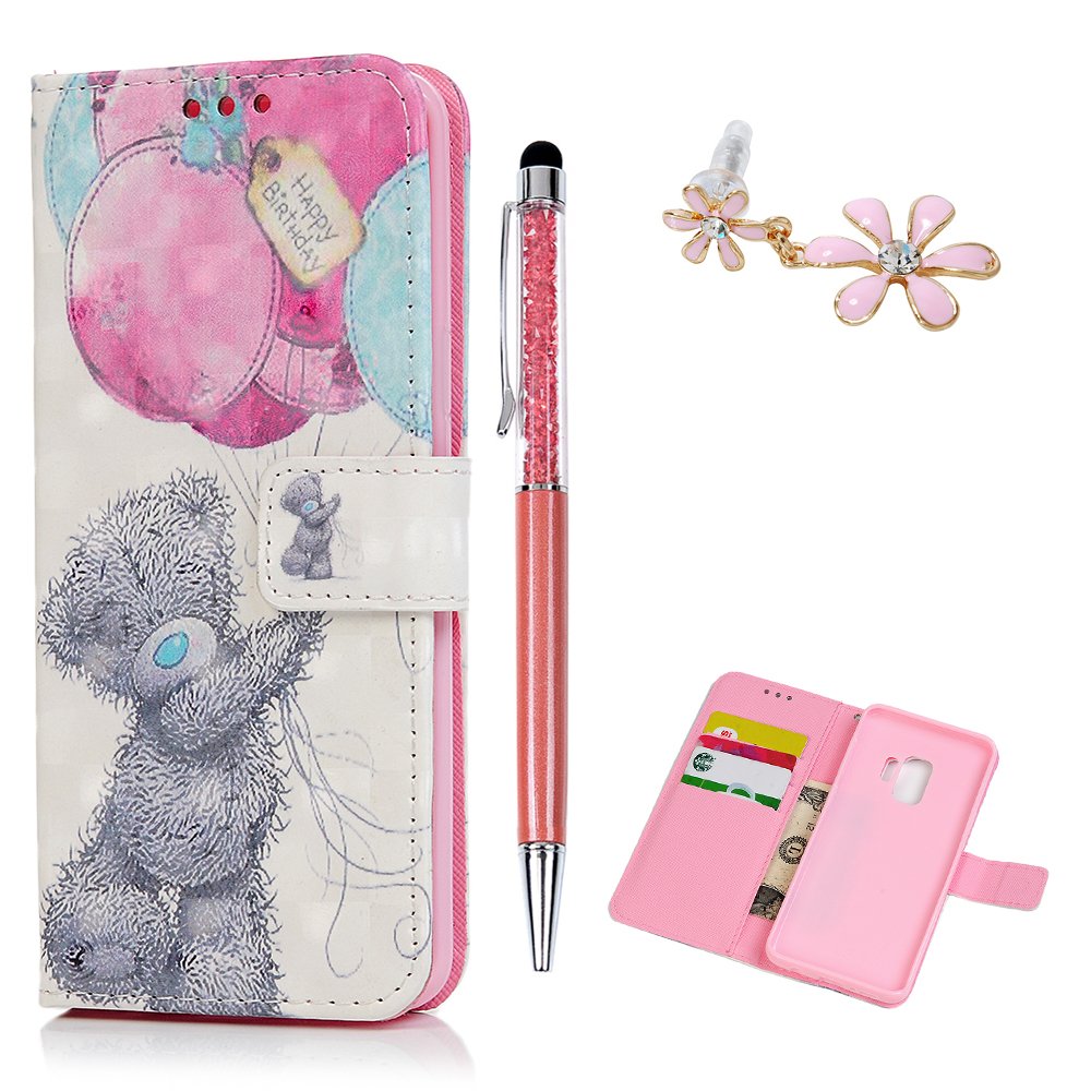 Kasos for Samsung Galaxy S9 Phone Case, 3D Leather Wallet Cases Folio Flip Cover with Card Holders and Dust Plug Anti Slip Protective Skins for Samsung S9