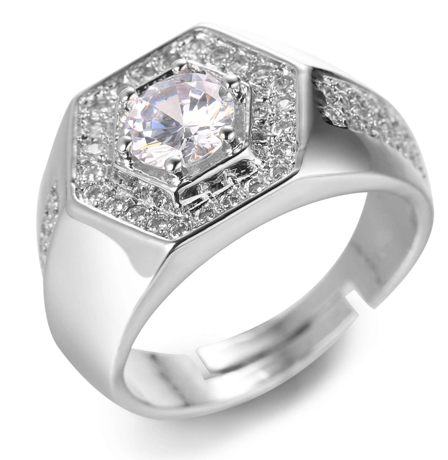 HALUKAKAH Gold Diamond Ring Iced Out,Men's White Gold Finish Ring Size Adjustable with Free Giftbox