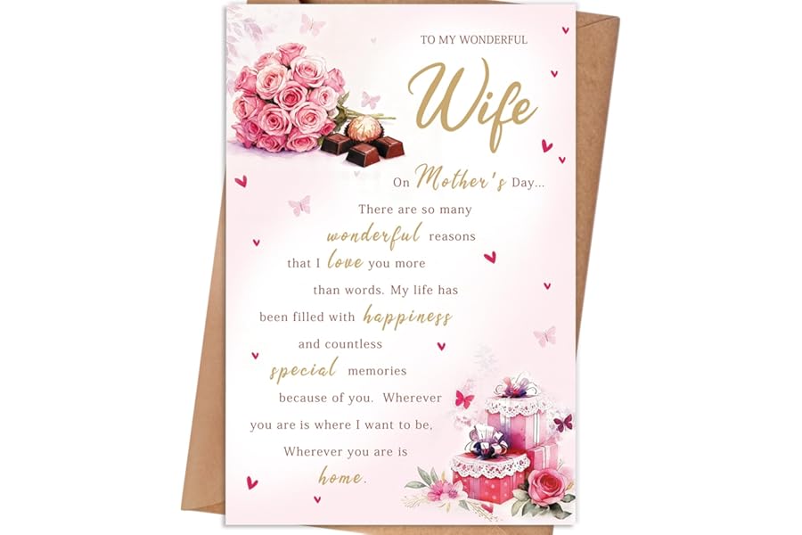 HEJOYN Happy Mothers Day Gifts for Wife from Husband, Mother's Day Card from Husband, Wife Mothers Day Card