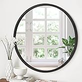 JJUUYOU Round Wall Mirror 20" Hanging Circle Mirror Round Mirrors for Bathroom Wooden Farmhouse Frame Mirrors for Bedroom Liv