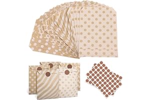 Paper Cookie Bags, 50 Pcs Biodegradable Food Packaging Paper Candy Bags with Labels, 5 * 7 inch Buffet Treat Bag for Birthday