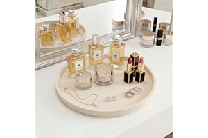 Round Tray Silicone Beige, 27 cm Bathroom Tray Countertop Decor, Vanity Trays for Bathroom Organizers, Waterproof Bathroom Tr