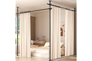 DAURORE PAW Room Divider for Room Separation,4-10ft(H) 28-140inch(W) Adjustable Temporary Privacy Wall Divider, Tension Curtain Rods No Drilling, Heavy Duty Partition Space Separator Freestanding,Black