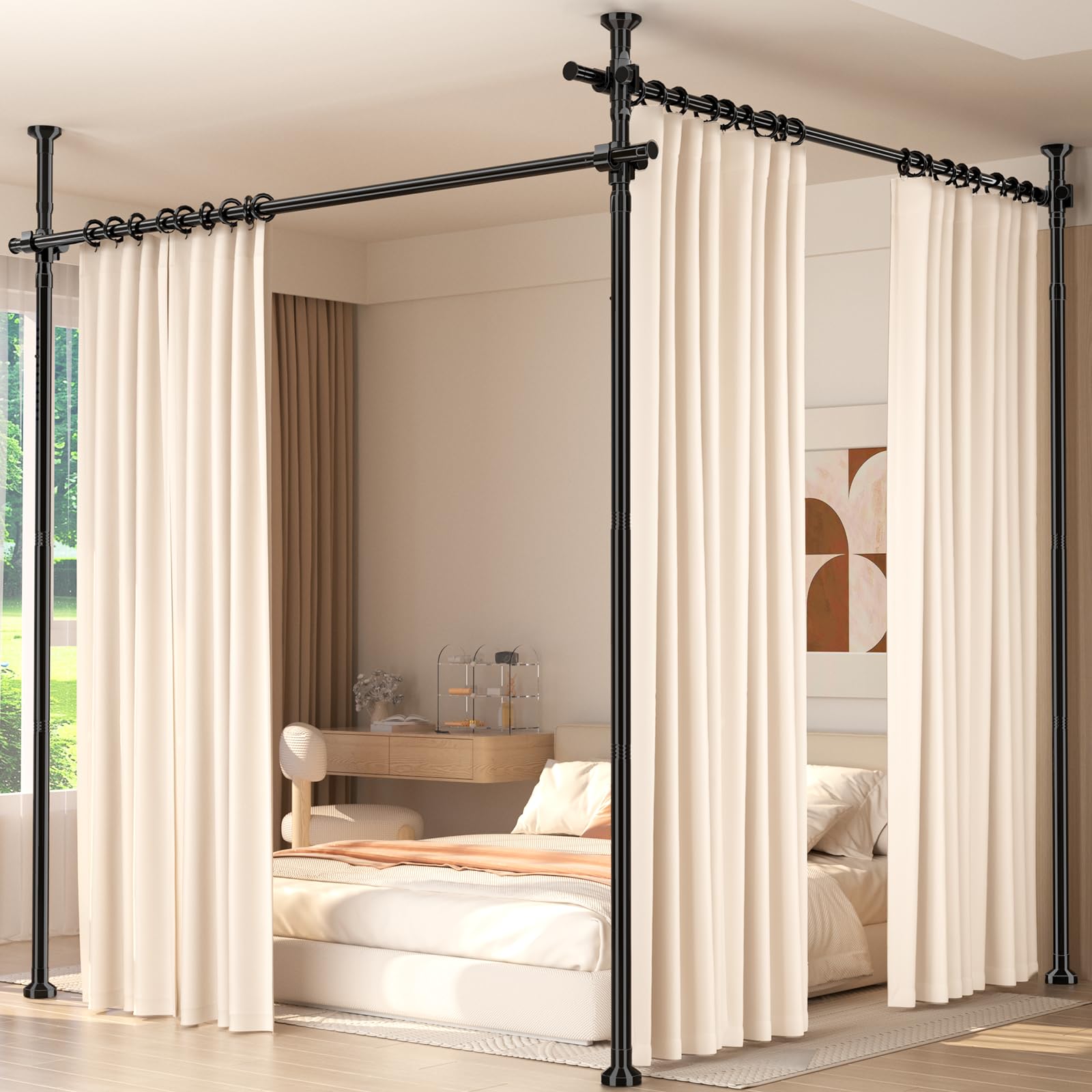 Photo 1 of Room Divider for Room Separation,4-10ft(H) 28-140inch(W) Adjustable Temporary Privacy Wall Divider, Tension Curtain Rods No Drilling, Heavy Duty Partition Space Separator Freestanding,Black