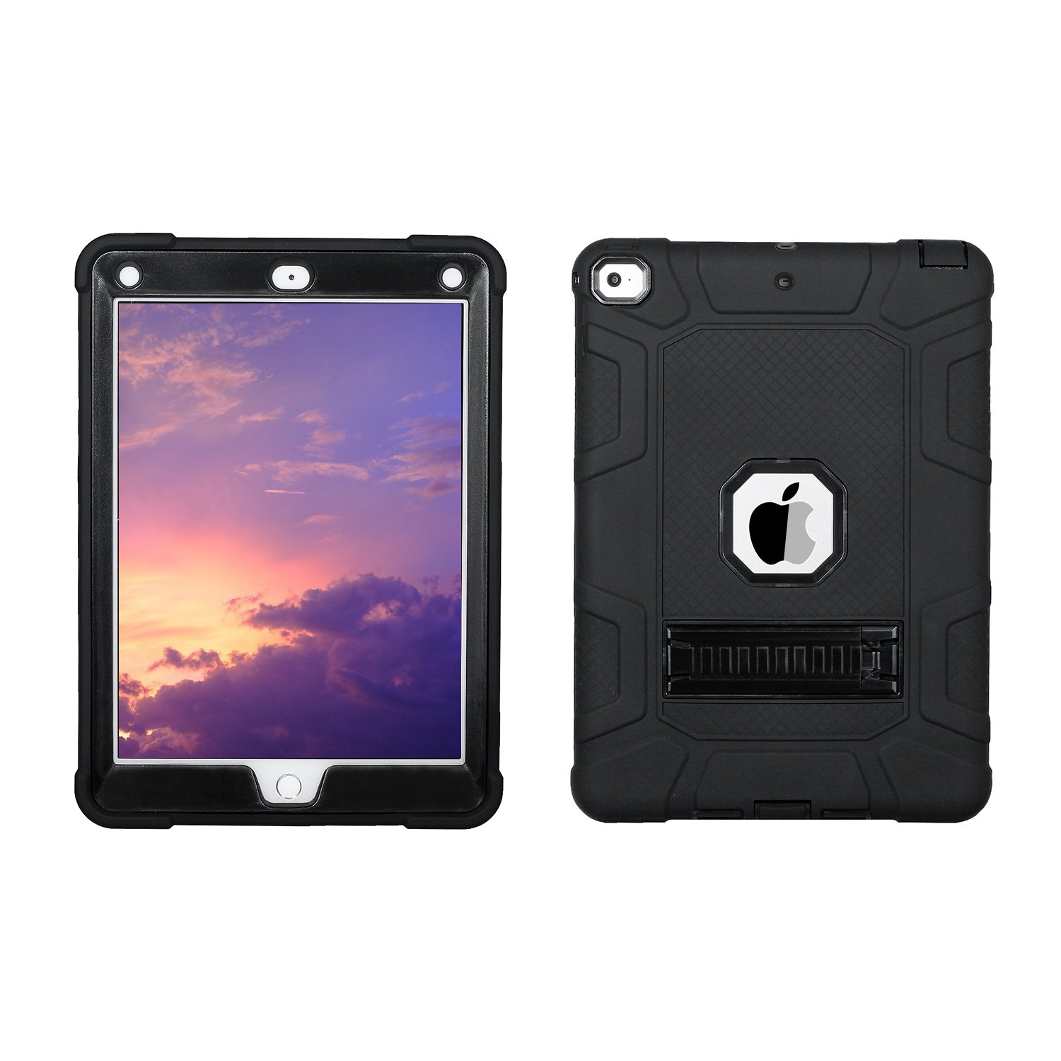 IPad 9.7 2017 Case,Three Layer Heavy Duty Full Body Protective Case with Kickstand for Apple New iPad 9.7 Inch 2017 Model (001, Black)