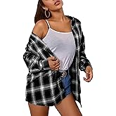 Mingzhu Womens Casual Flannel Plaid Shirts Button Down Long Sleeve Shirts Oversized Buffalo Blouse Tops