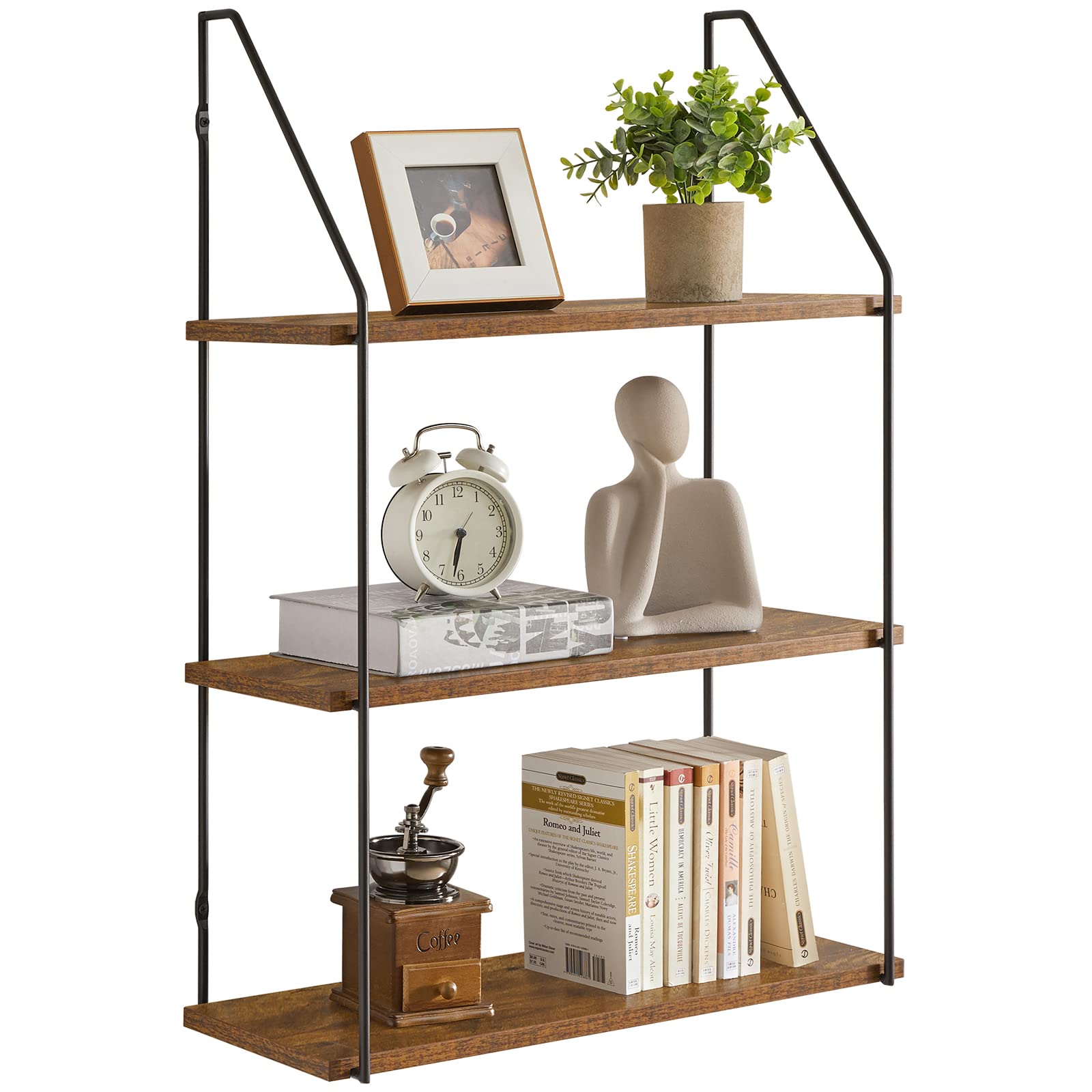 YMYNY 3-Tier Wall Mount Shelves, Industrial Rustic Storage Shelves, Floating Shelves, Wall Mount Bookshelf, Kitchen Spice Rack, for Bedroom, Kitchen, Living Room, Bathroom HRF-TM012