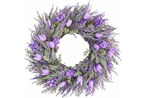 26" Extra Large Lavender & Bellflower Wreath Handcrafted Silk Flower Wreath Ultra-Full & Lush Floral Decor for Covered Front 
