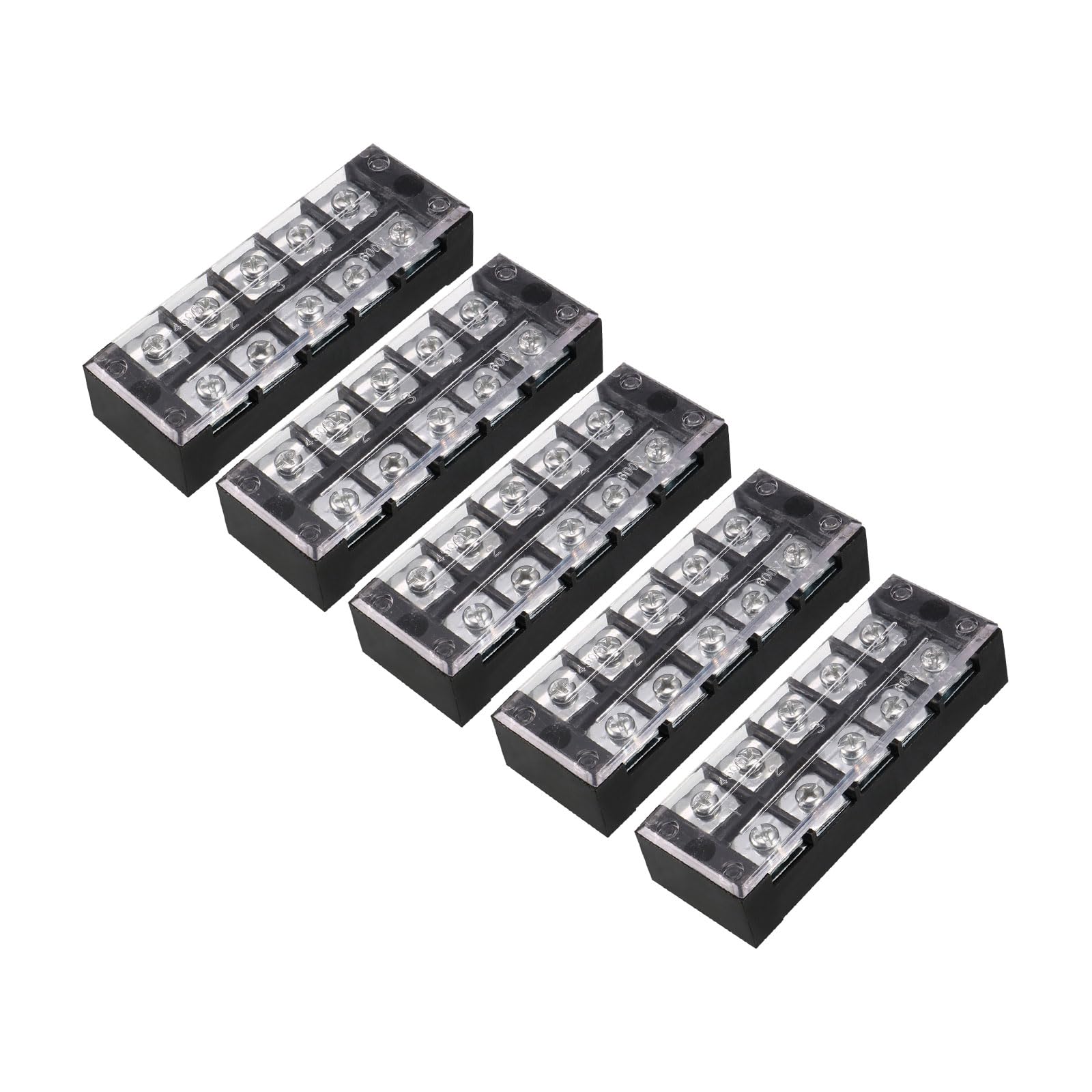 Rebower 5 Positions Dual Rows 600V 45A Terminal Strip Blocks Barrier Screws (with Cover), [for Wires Connecting, Electronic Circuits] - 5 Pack/Black/TB-4505L