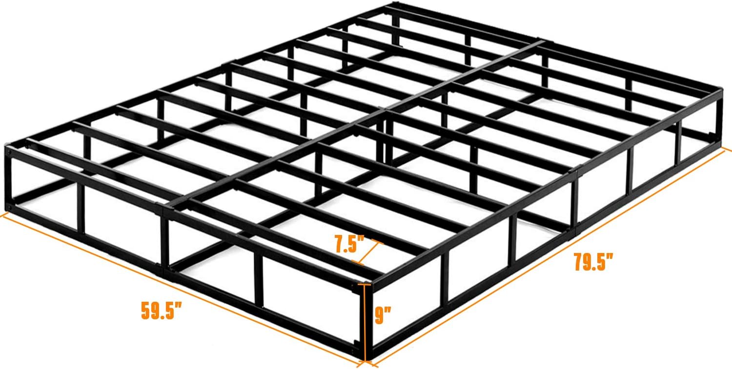 TATAGO 3000lbs Max Weight Capacity 9 Inch Heavy Duty Metal Box Spring Mattress Foundation, Extra-Strong Support & Non-Slip, No Noise, Easy Assembly (Queen): Furniture & Decor