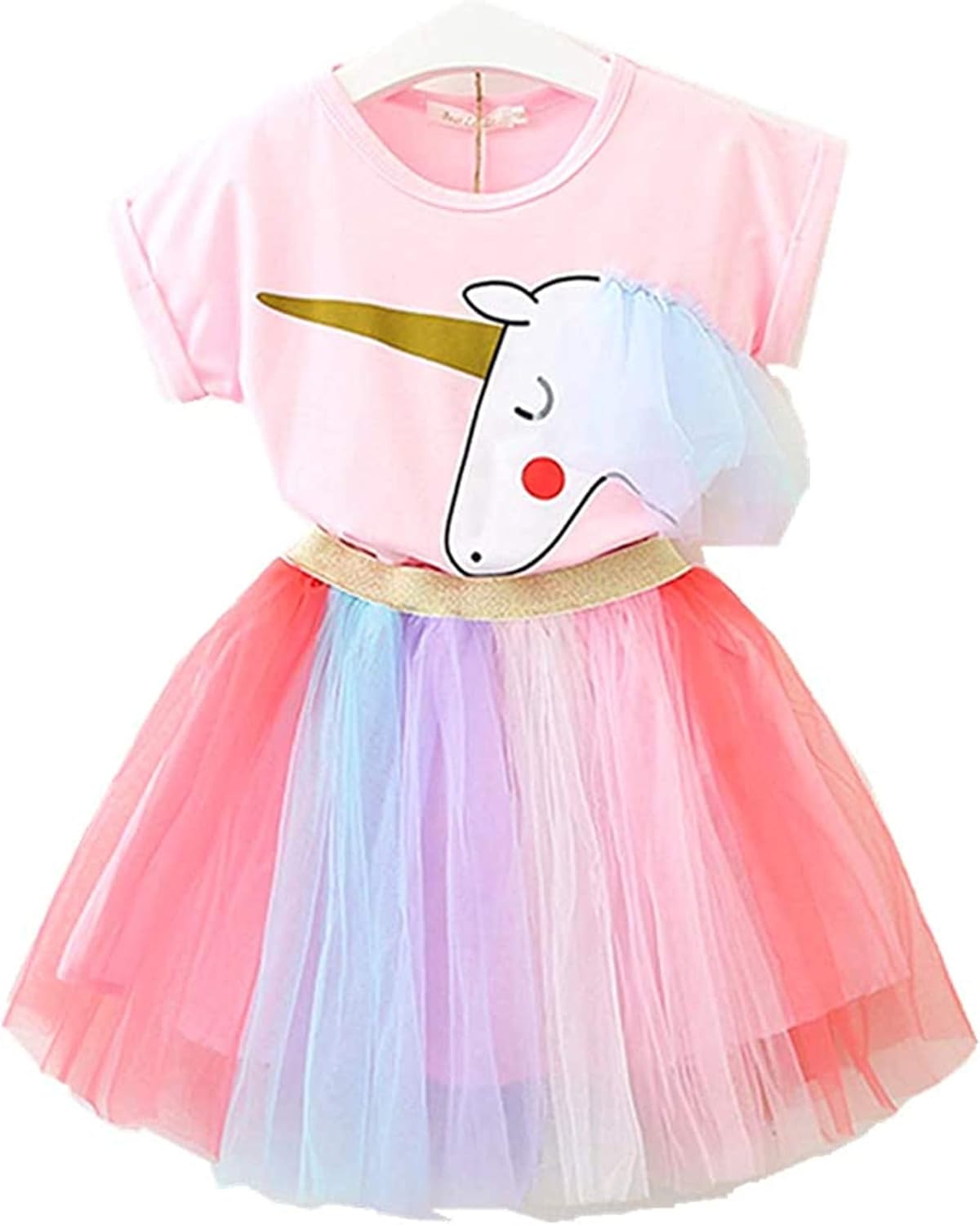 yesimoula Little Girl Unicorn Casual Skirt lace Fluffy Dress top t