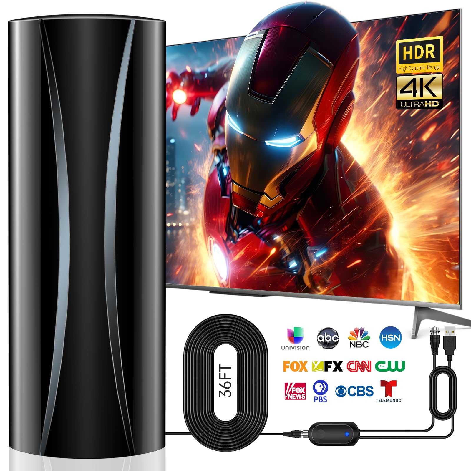 Photo 1 of 3000+ Miles Range TV Antenna,2026 Upgraded Digital Antenna for Smart TV Indoor Outdoor with Amplifier Signal Booster, HD Antenna for Local Channels for All TVs-38ft Coax Cable-Support 8K 4K 1080p