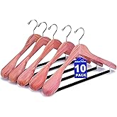 Amber Home 10 Pack American Red Cedar Wood Coat, Suit Hangers with Extra Wide Shoulder, Wooden Jacket Clothes Hanger Smooth Deluxe Aromatic Natural Cedar with Non Slip Velvet Pant Bar