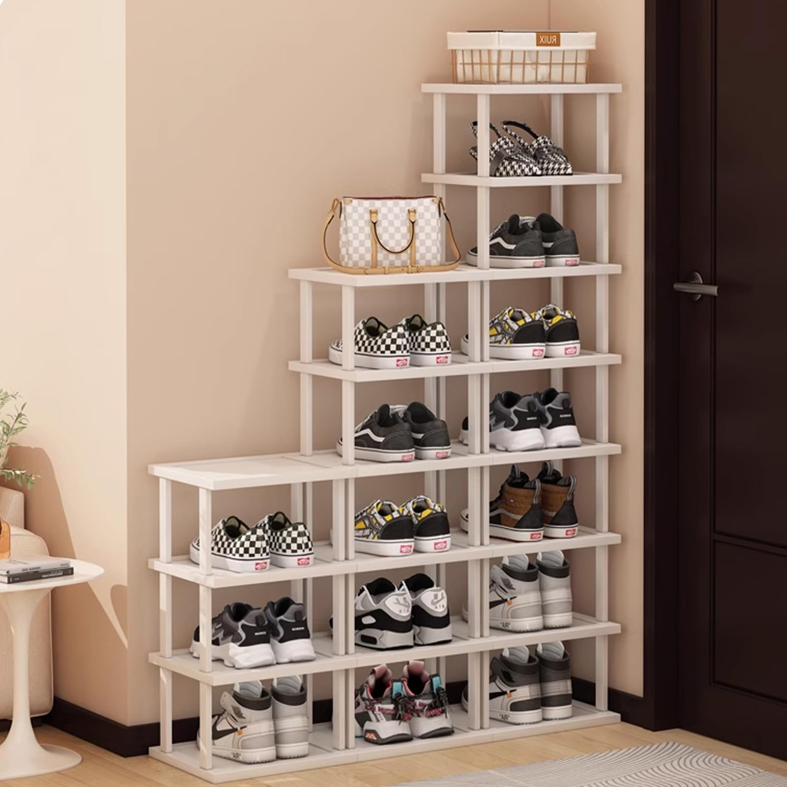 Photo 1 of Bamboo Shoe Rack 17 Tier- Vertical Shoe Rack for Small Spaces, Tall Narrow Shoe Rack Organizer for Closet Entryway Corner Garage and Bedroom, Skinny Shoe Shelf with Free Stackable DIY