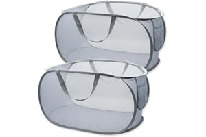 HONOMA Sturdy Mesh Laundry Hamper Basket Bag,Pop up Basket with Side Pocket for Laundry Room, Bathroom, Kids Room, College Dorm or Travel (Pop Horizontal, Grey + Grey)