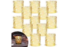 LOVEINUSA 48pcs Votive Candles Holders Wraps, Gold Tea Light Candle Fairy Home Decoration (No Bottom)