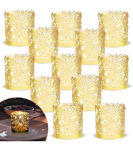 100-Pack Laser Cut Paper Votive Candle Holders - Gold Tealight Wraps For Wedding, Christmas & Party Decor - View #2