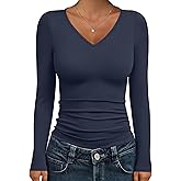 IWD Womens Long Sleeve Shirts V Neck Casual Tops 2026 Fashion Slim Fitted Tops Basic Tee Y2k Outfits