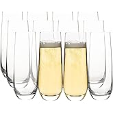 YANGNAY Stemless Champagne Flutes Set of 12, 9.5 oz Clear Glass Toasting Glasses for Mimosa - Elegant Beverage Glassware