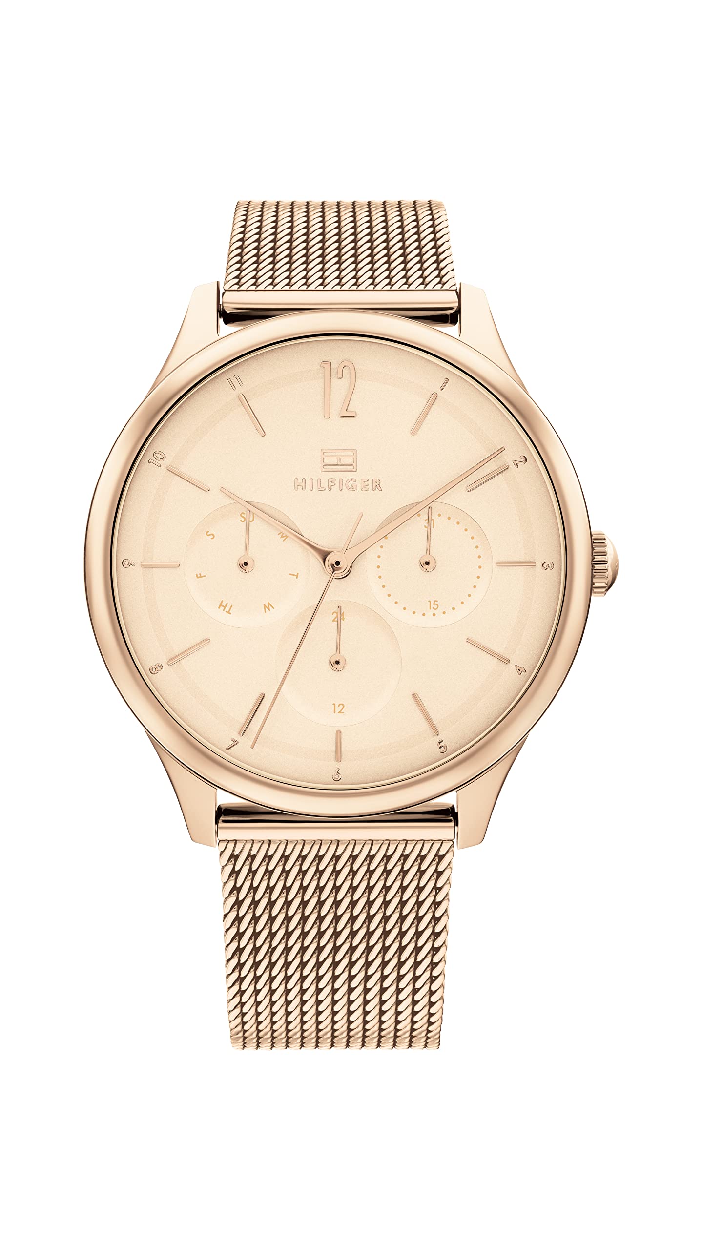 Tommy Hilfiger Analogue Multifunction Quartz Watch for Women with Carnation Gold Colored Stainless Steel mesh Bracelet - 1782457