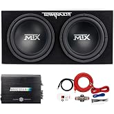 MTX Terminator Dual 12" Subwoofer Box, Mono Amp, &amp; 4 Gauge Wiring Kit | Car Audio System Bundle w/ 1200W Peak Sealed Enclosure Speaker, Thermal Tech, &amp; Aviation-Grade Carpet