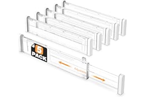HiYZ Adjustable Drawer Dividers - Expandable 12.6''-22.8'' Kitchen Drawer Organizers Separators for Utensils, Tools, Clothing, Socks, Dresser, Easy Assemble, Secure Fit - 5 Long Dividers