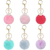 QfwdfcTrenz 6PCS Animal Pom Pom Keychain, Rabbit Faux Fur Ball Keychain, Fluffy Ball Faux Rabbit Fur Pompoms Keyring, Cute Faux Fur Fluffy Fuzzy Keychain Ball for Girls Women Bag Accessories
