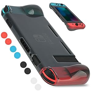 YCCTEAM Protective Case Cover for Nintendo Switch, Comfortable Soft TPU Grip Case and Ergonomic Anti-Scratch Shock-Absorption Cover for Nintendo Switch 2017 with 8 Thumb Grips Caps - Black