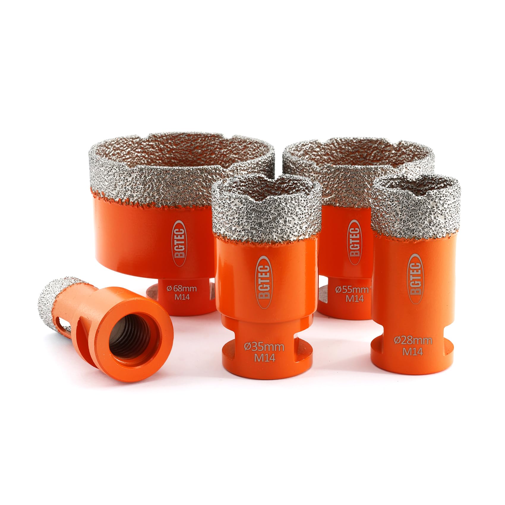 BGTEC 5pcs Dry Diamond Core Drill Bits Set for Porcelain Tile Ceramic Marble Brick M14 Thread Hole Saw Mixed 20/28/35/55/68mm — image 1