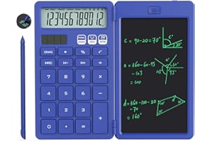 NEWYES Calculator with Writing Tablet, Portable Basic Calculator Notepad for Primary and Middle School Students, Black (Blue)