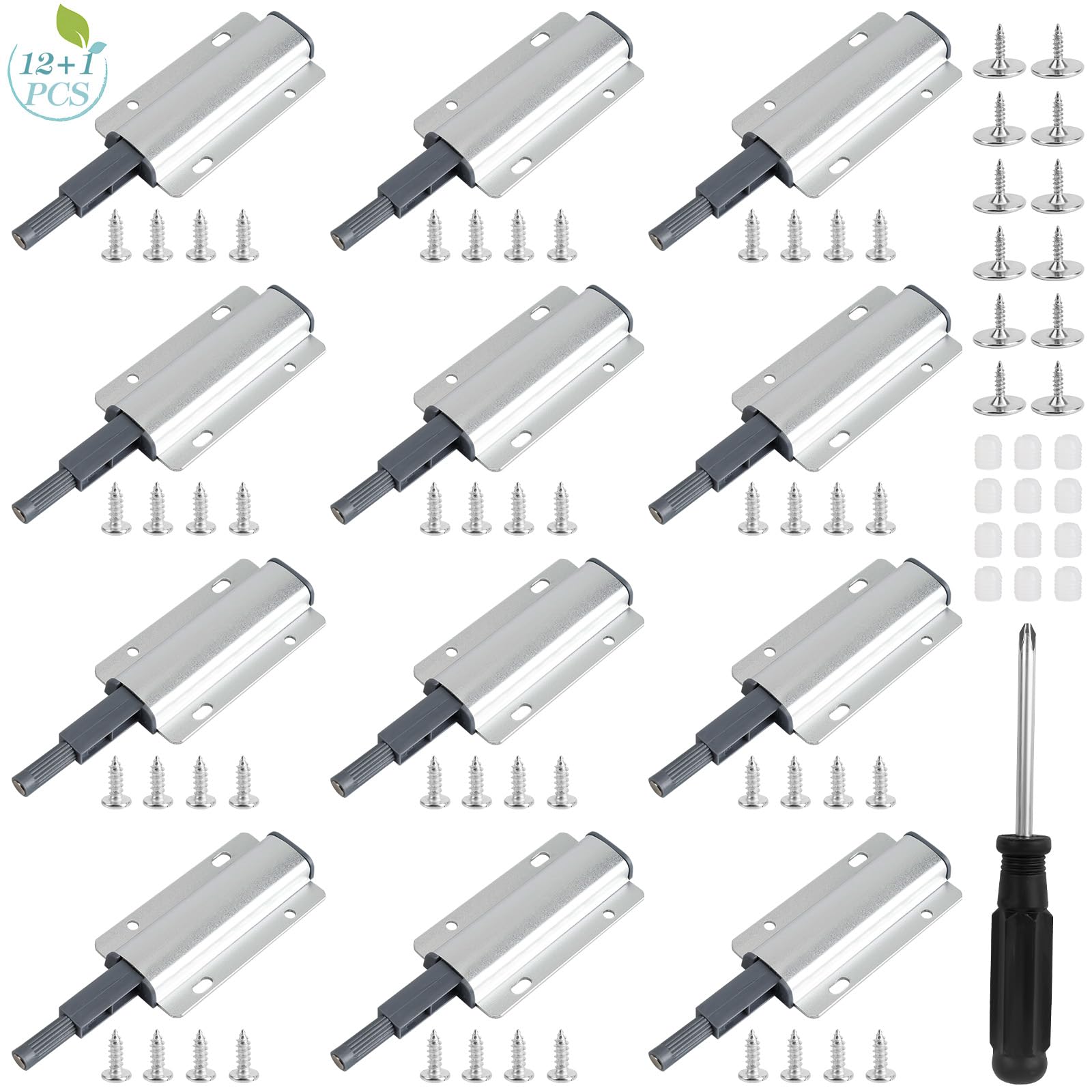 12 Pieces Push to Open Door Catches, Magnetic Touch Push Open Latch Heavy Duty Push Open Door Catches with Screwdriver, Magnetic Door Push Opener for Cupboard Cabinet Drawer Door