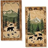 JLSTK Bear Bath Hand Towels Set of 2 Absorbent Cabin Forest Rustic Wildlife Decorative Hand Towels for Bathroom Kitchen Home Spa Hotel Yoga,Bathroom Decor Accessories Gifts for Women Man 14"x28"