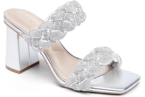 Syktkmx Womens Braided Heels Sandals Chunky Block Heel Double Strap Summer Dressy Sandal