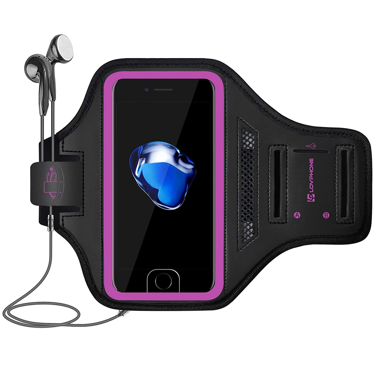 LOVPHONE Man/Women Running Sport Armband for iPhone 7/8 Plus Suitable for Gym Workout w/Kickstand Key Bag Earbuds Holder Card Slot Case, Water Resistant (Rosy)