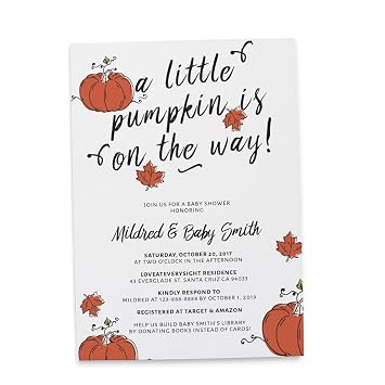 Amazon Com Little Pumpkin Halloween Theme Baby Shower Invitation