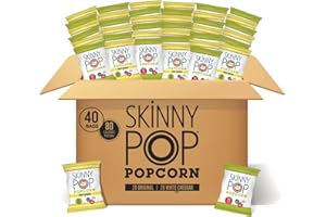 SkinnyPop Popcorn, Gluten Free, Non-GMO, Healthy Snacks, Skinny Pop Variety Pack (Original & Dairy Free White Cheddar Popcorn), 0.5oz Individual Size Snack Bags (40 Count)