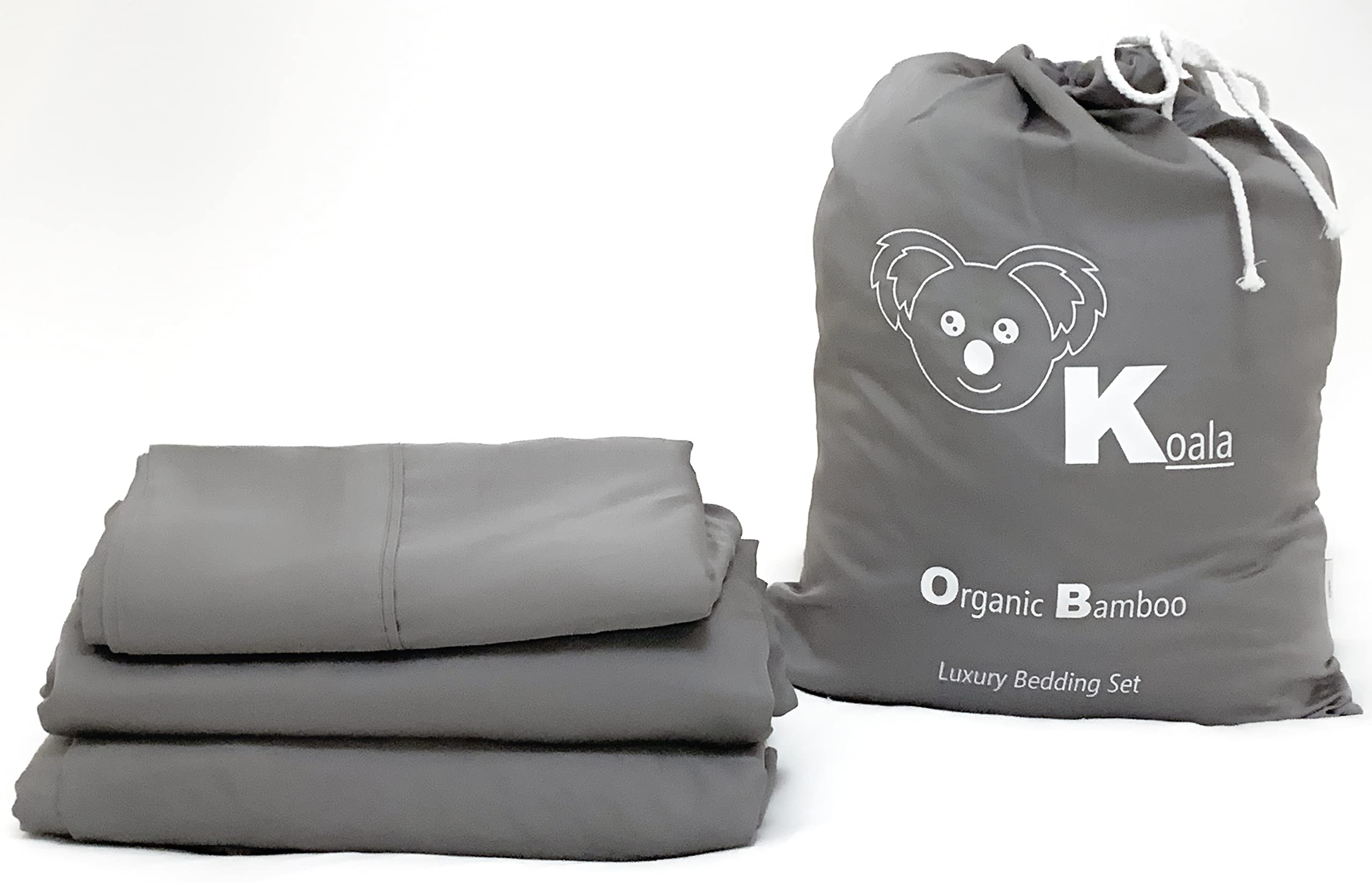100% Organic Bamboo, 4 Piece Bedding Set | Duvet Cover, Deep Fitted Sheet & 2 Pillowcases by Koala (King, Grey)