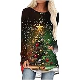 Women's Long Sleeve Tunic Tops Christmas Shirts to Wear with Leggings Loose Fit Dressy Crew Neck Blouse