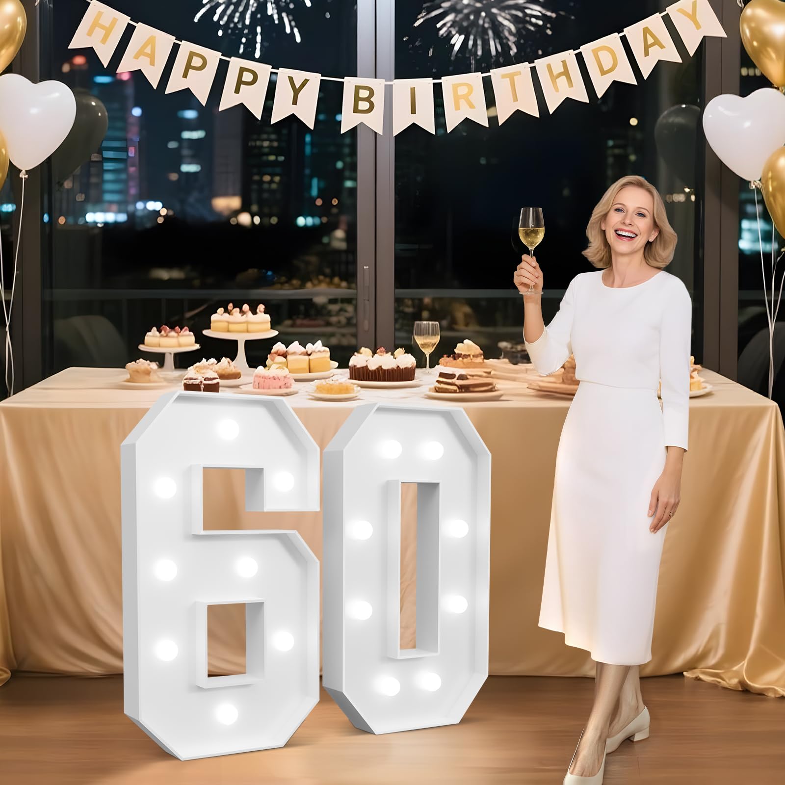 Photo 1 of 3FT Marquee Numbers 60, Happy 60th Birthday Decorations for Women Men, Large 60 Light up Numbers for Him Her 60 Years Old Birthday Party Supplies, 60th Anniversary Party Decor
