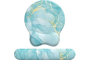 eulps Mouse Pad Wrist Support, Ergonomic Memory Foam Keyboard Wrist Pad & Gel Wrist Rest Set for Computer Keyboard for Easy Typing & Pain Relief for Office & Home(Blue Marble Set)