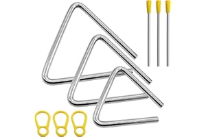 Jiozermi 3 Pcs Percussion Triangles With Strikers, 4 Inch 5 Inch 6 Inch Steel Triangle Instrument with Striker Rhythm Triangle Instrument Triangle Percussion Instrument