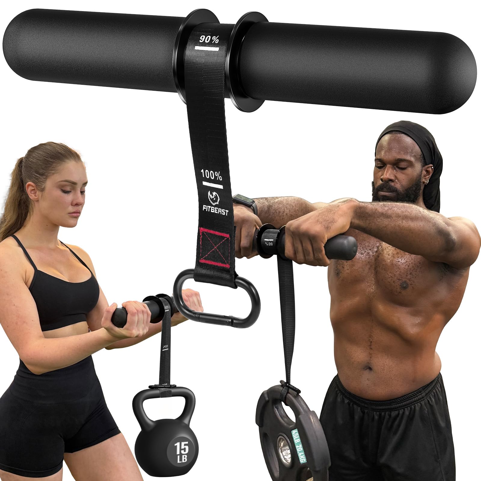 Photo 1 of FitBeast Forearm Strengthener & Exerciser, Wrist Roller with Thicker Handle, Trainer with Adjustable Strap - Ideal for Grip Strength, Muscle Building, Rehabilitation (Black)