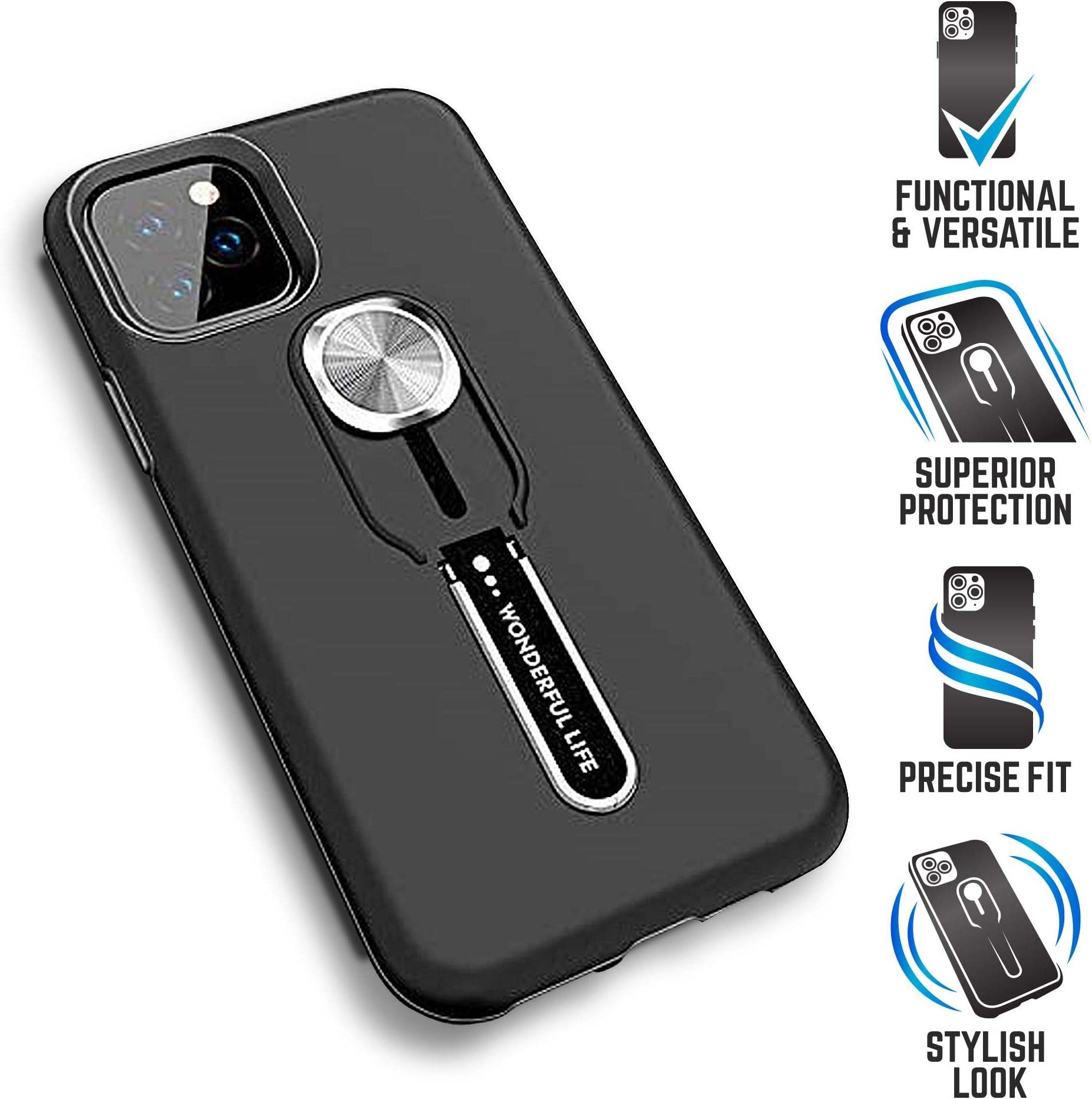 RK Magnetic Phone Case - Magnetic Car Mount - Kickstand for Phone - Phone Magnetic Plate - Selfie Ring - Rings for Phone Cases - Phone Magnetic Car Mount - Kickstand Case - Black - 6.5 Max Pro
