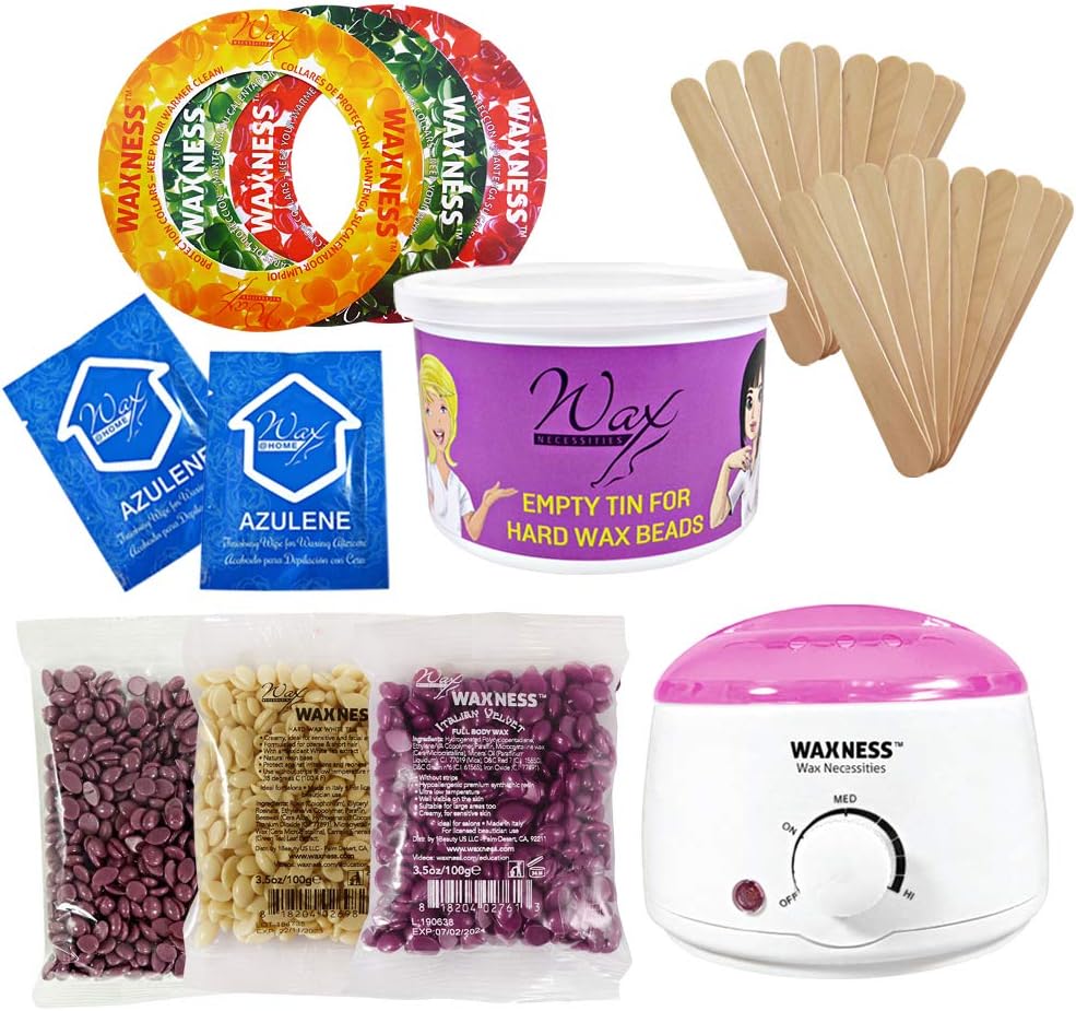 Waxness Introductory Assortment Polymer Hard Wax Kit with White Heater
