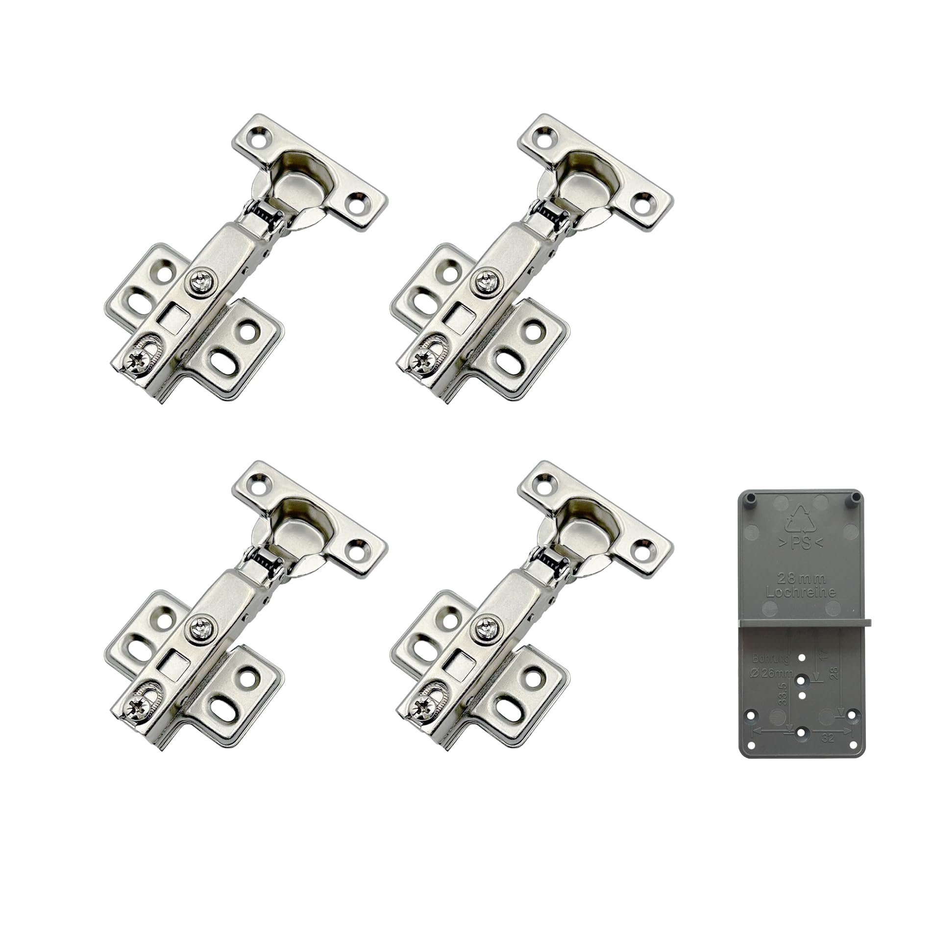 LOOTICH 90 Degree Full Overlay 26 mm Soft Close Hinge with Hydraulic Damper for Kitchen Cabinet Cupboard Wardrobe Light Door Automatic Hinges with Cushioning Pack of 4 with Drilling Template
