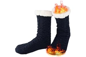 COOVAN Mens Fuzzy Slipper Socks Winter Thermal Cozy Fluffy Cabin Warm Fleece Soft Comfy Thick Heavy Non Slip Home Socks Christmas Cabin Sock with Grips (US Size 6-12)