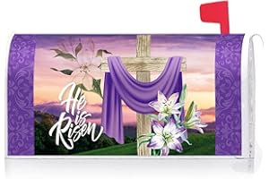 Texupday He is Risen Religious Cross Lilies Decoration Easter Mailbox Cover with Magnetic Strip Holiday Mailbox Wraps Post Letter Box Cover Standard Size 21" X 18" for Garden Outdoor Yard Decor