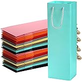 WUWEOT 32 Pack Colorful Wine Gift Bags, Wine Bottle Paper Bags Bulk, Reusable Cardboard Single Bottle Carry Tote with Handle for Wedding Birthday Housewarming Party Supplies