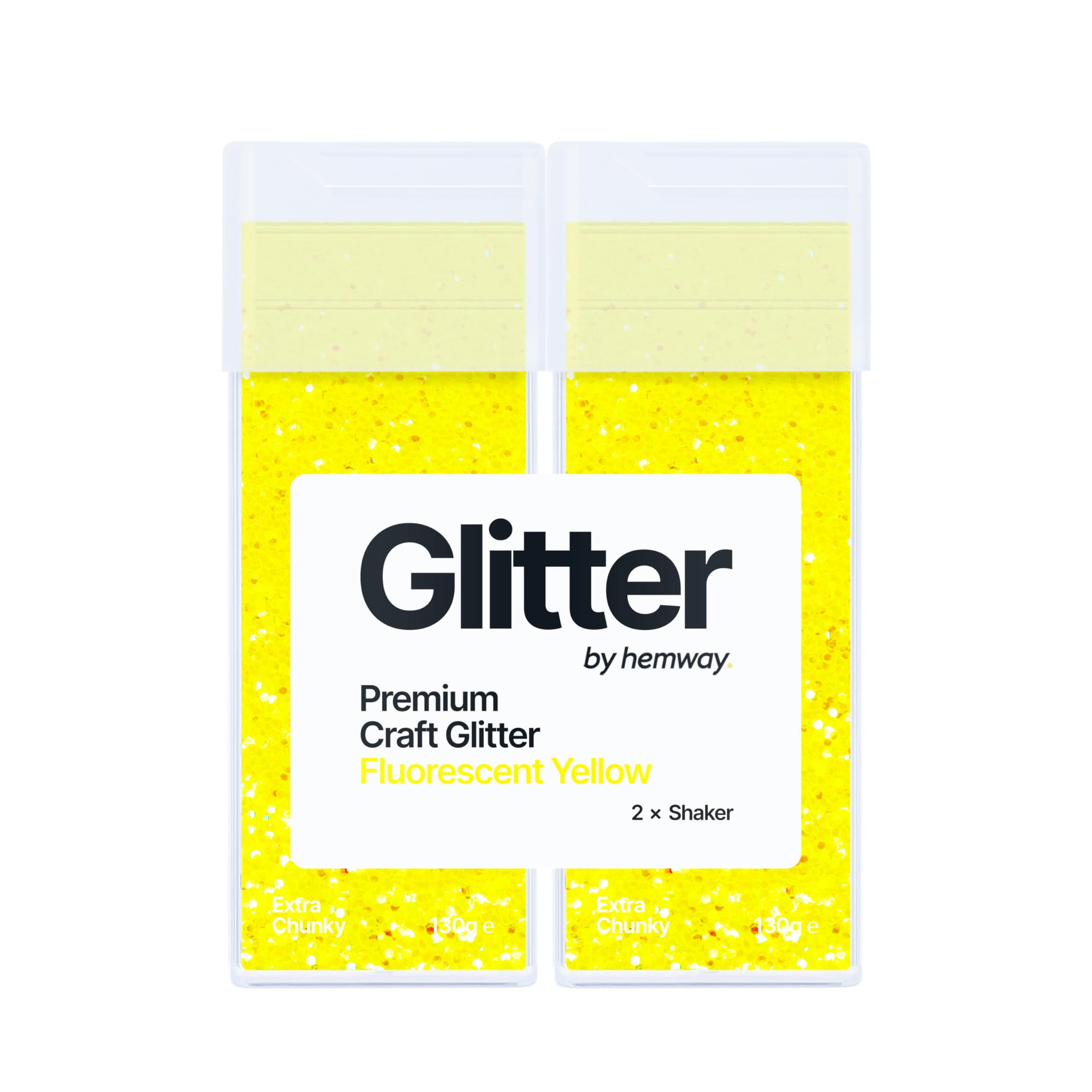 Hemway Glitter Shaker Fluorescent Yellow 130g x2 Pack Extra Chunky, Craft Glitter Shakers for Resin & Epoxy Crafts, Christmas Art Supplies, Nail, Body, Face, Eye, Festival, Crafting, Slime, Sparkle