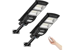 LANGY 2 Pack Solar Street Lights Outdoor 120000 lumens, Led Street Light Outdoor Dusk to Dawn Security Led Solar Street Light with Remote Control for Square, Yard, Garden, Basketball Court